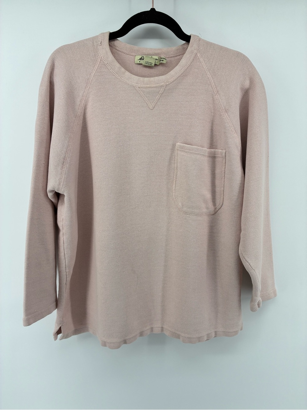 Eddie Bauer Women's Pale Pink Crewneck Sweater with Chest Pocket